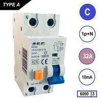 SEP Aardlekautomaat 32A C Kar 10mA 2 polig 36mm RCM2 Kema Keur 230V automaat en aardlek in een