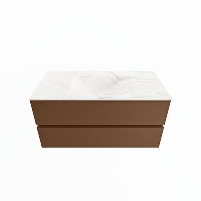 MONDIAZ VICA-DLUX 100cm badmeubel onderkast Rust 2 lades. Inbouw wastafel CLOUD midden 1 kraangat, kleur Ostra.