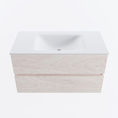 MONDIAZ VICA 90cm badmeubel onderkast Underlayment 2 lades. Wastafel CLOUD midden 1 kraangat, kleur Talc.