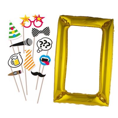 Foto prop set met frame - Verkleed accessoires - thema feest - 11-delig - photo booth spullen