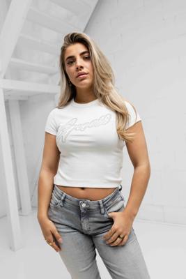 Guess Rib Logo T-Shirt Dames Wit - Maat XS - Kleur: Wit | Soccerfanshop