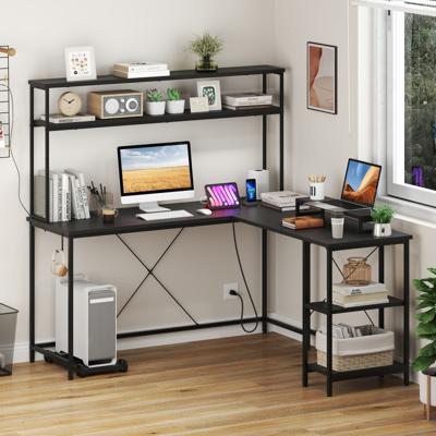L-vormige Gaming Bureau met LED-strips & Stopcontacten Hoekbureau Computerbureau Zwart