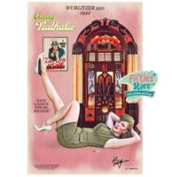 Wurlitzer 950 Jukebox Pin-Up Classy Nathalie Zwaar Metalen Bord 92 x 61 cm