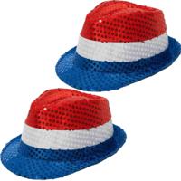 Pailletten hoed - 2x - rood/wit/blauw - volwassenen - gleufhoed Nederlandse/Hollandse vlag