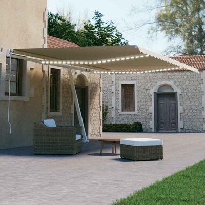 Luifel automatisch met LED en windsensor 600x300 cm crèmekleur