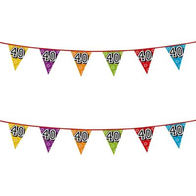 Boland Vlaggenlijn 40 jaar - 2x - multicolor - glitters - 8 meter - kunststof - vlaggetjes Boland Vlaggenlijn 40 jaar - 2x - multicolor - glitters - 8 meter - kunststof - vlaggetjes