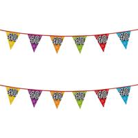 Boland Vlaggenlijn 40 jaar - 2x - multicolor - glitters - 8 meter - kunststof - vlaggetjes