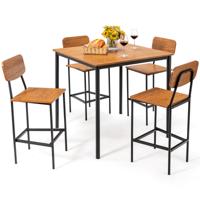 Eettafel met 4 Barkrukken Keukentafel op Toonhoogte Eetgroep voor 4 Personen Bartafelset 5-Delig Zitgroep Bruin