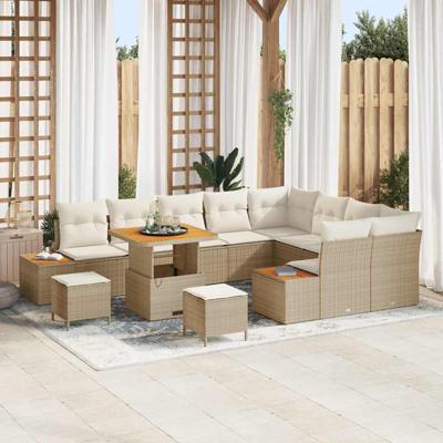 Tuin Sofa Set met kussen met opslag 12 pcs Beige Poly riet