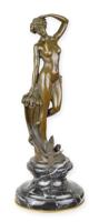 A BRONZE SCULPTURE OF A NYMPH (BRASS PLATE UNDERNEATH BASE)