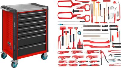 HAZET Gereedschapwagen - Assistent 179NX - assortiment 179NX-7/65ALU - 65-delig - Laden, ondiep: 5× 81 x 522 x 398 mm - Laden, diep: 2× 166 x 522 x
