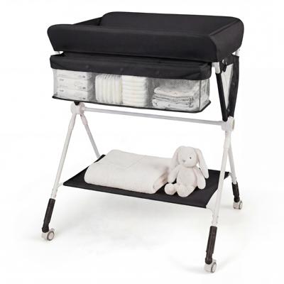 Draagbare Commode Opvouwbare Verschoontafel met 3-Voudig Verstelbare Hoogte en Vergrendelbare Wielen 81 x 66,5 x 95-101 cm-Zwart