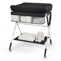 Draagbare Commode Opvouwbare Verschoontafel met 3-Voudig Verstelbare Hoogte en Vergrendelbare Wielen 81 x 66,5 x 95-101 cm-Zwart