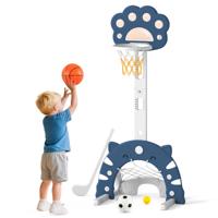 3 in 1 Kinderbasketbalring met Basketbal & Voetbal & Golfspel Basketbalstandaard Blauw
