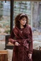 Damesbadjas fleece bruin met capuchon - Charlie Choe -m
