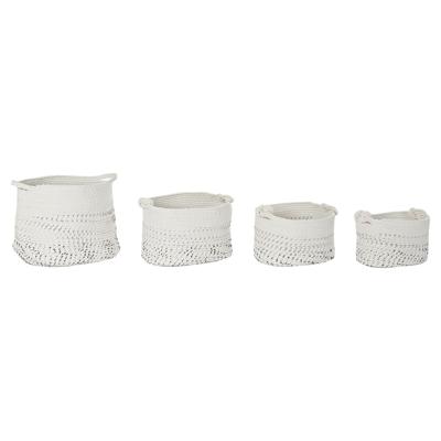 Mandenset DKD Home Decor Wit Zwart Boho 36 x 36 x 33 cm (4 Onderdelen)