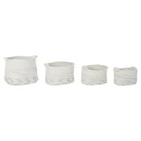Mandenset DKD Home Decor Wit Zwart Boho 36 x 36 x 33 cm (4 Onderdelen)