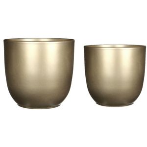 Plantenpot/bloempotten set - 4x stuks - keramiek - goud - D19 en D22 cm