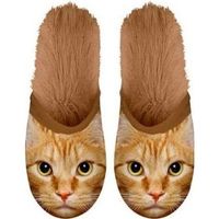 Warme dieren slofjes/pantoffeltjes rodes katten voor dames/heren/volwassenen 39-42  - - thumbnail