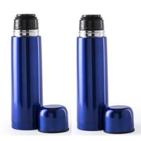 Thermosfles - 2x - 500 ml - blauw - RVS - schroefdop als beker - 25 cm - isoleerfles