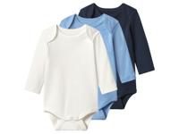 lupilu Set van 3 baby rompers (Wit/blauw, 62/68)