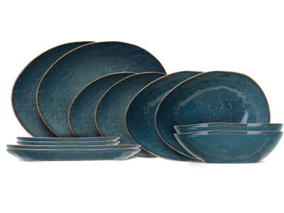Cosy & Trendy Serviesset Aicha Blue - 12-delig / 4 personen - 4 dinerborden, 4 ontbijtborden en 4 diepe borden