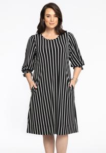 Yoek Jurk met pofmouwen STRIPES | Zwart | Maat 54/56