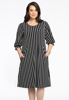 Yoek Jurk met pofmouwen STRIPES | Zwart | Maat 38/40