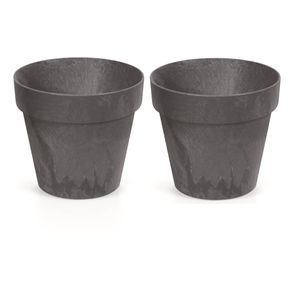 2x Kunststof bloempotten/plantenpotten betonlook 30 cm Antraciet - Plantenpotten