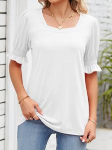 Loose Plain Casual Square Neck Shirt