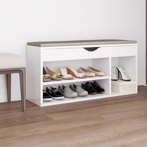 VidaXL Schoenenbank met kussen 104x30x49 cm bewerkt hout wit