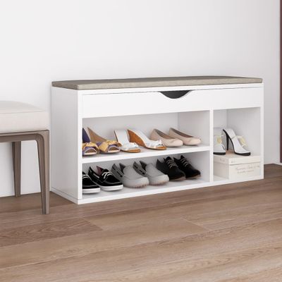 VidaXL Schoenenbank met kussen 104x30x49 cm bewerkt hout wit