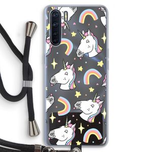 Rainbow Unicorn: Oppo A91 Transparant Hoesje met koord