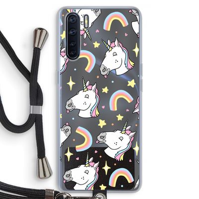 Rainbow Unicorn: Oppo A91 Transparant Hoesje met koord