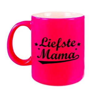 Liefste mama cadeau mok / beker neon roze voor Moederdag 330 ml   -