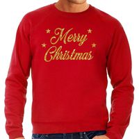 Kersttrui Merry Christmas gouden glitter letters rood heren - thumbnail