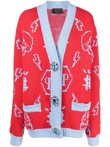 Philipp Plein cardigan à logo en jacquard - Rouge