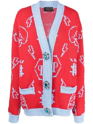 Philipp Plein cardigan à logo en jacquard - Rouge