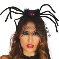 Halloween diadeem - spin en sluier - one size - paars - meisjes/dames   -