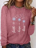 Women's Faith Hope Love Snowflakes Casual Crew Neck Shirt - thumbnail