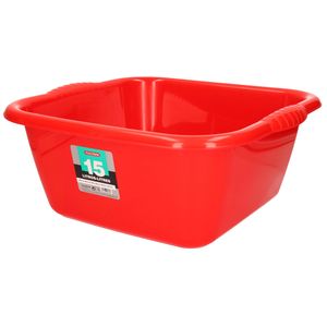 Kunststof teiltje/afwasbak vierkant 15 liter rood