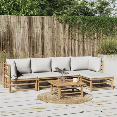 6-delige Loungeset met kussens bamboe lichtgrijs