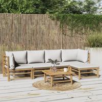6-delige Loungeset met kussens bamboe lichtgrijs