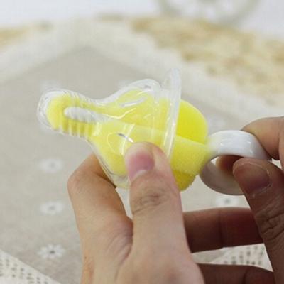 5 stuks 360 graden roterende spons geel baby tepel borstel Baby's speen reiniging Feeding fles borstels Infant fopspeen reiniger