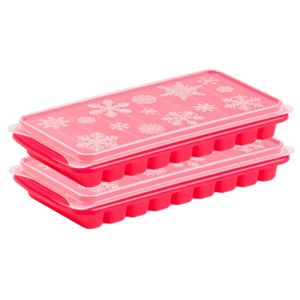 2x stuks Trays met Flessenhals ijsblokjes/ijsklontjes staafjes vormpjes 10 vakjes kunststof roze