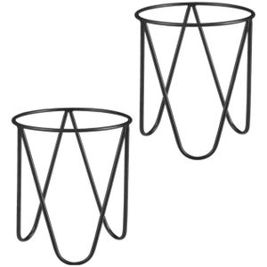 Set van 2x stuks plantenpot/bloempot plantenstandaard/verhoger zwart metaal 38 x 30 cm