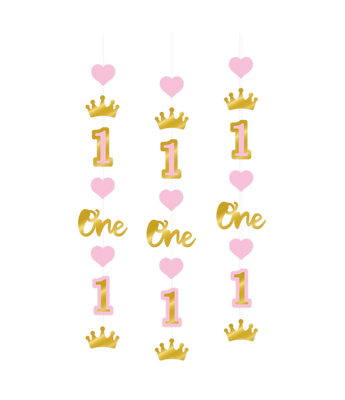 Hangdecoratie 1ste verjaardag meisje 3 stuks