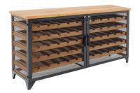 Wijnkast BODEGA 130 cm voor 55 flessen, naturel vurenhout met zwart metalen frame - 44750