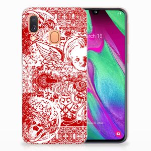 Silicone Back Case Samsung Galaxy A40 Angel Skull Rood