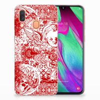 Silicone Back Case Samsung Galaxy A40 Angel Skull Rood - thumbnail